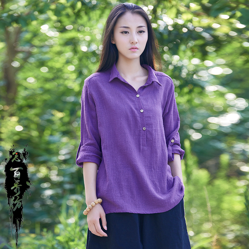 Loose women's cotton and linen shirt 3 01