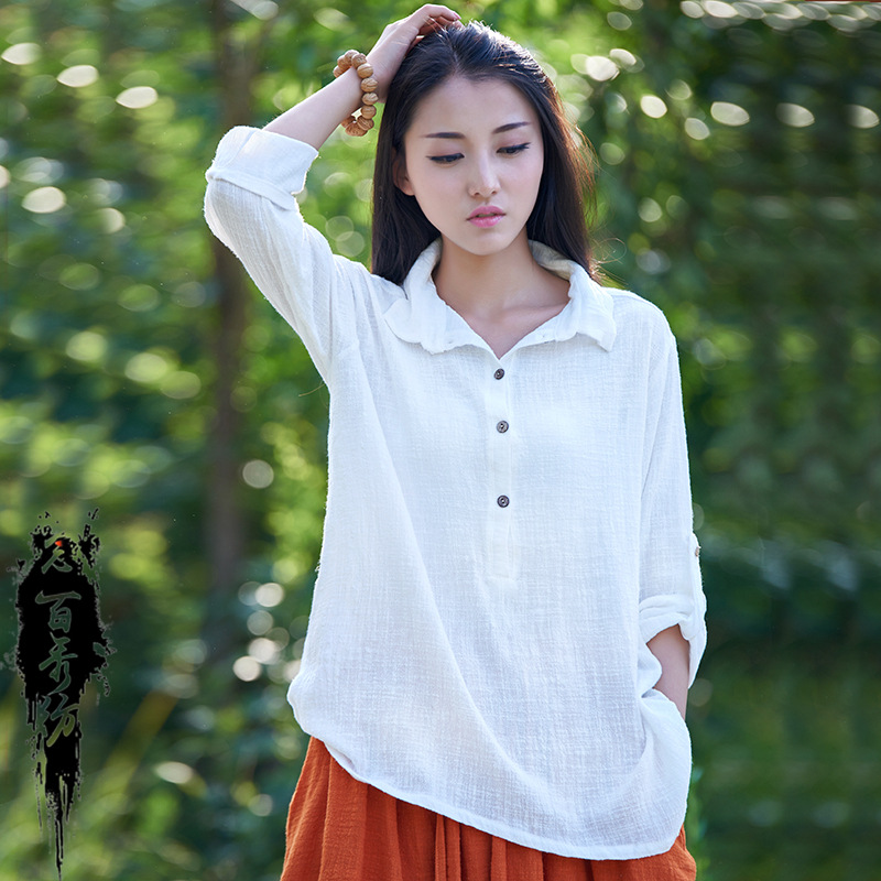 Loose women's cotton and linen shirt 3 02