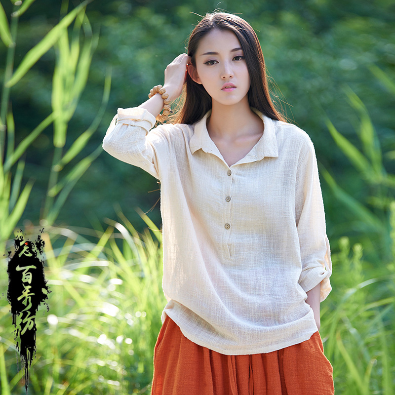 Loose women's cotton and linen shirt 3