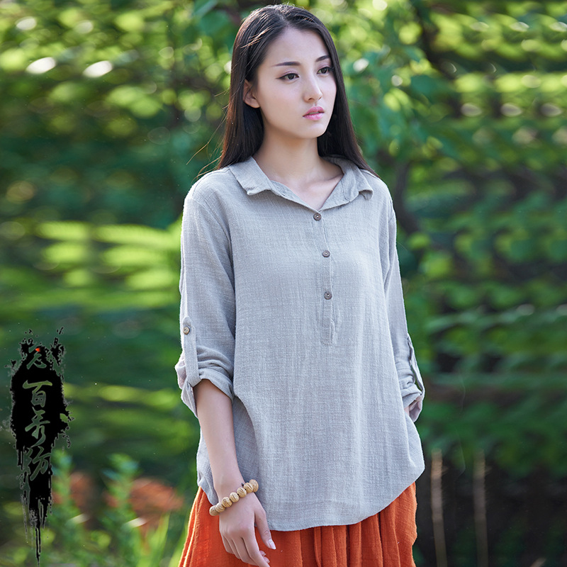 Loose women's cotton and linen shirt 3
