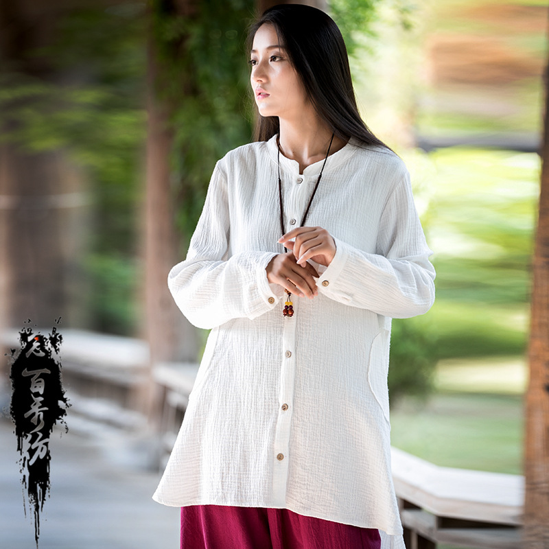 Women's cotton and linen long-sleeved coat 4