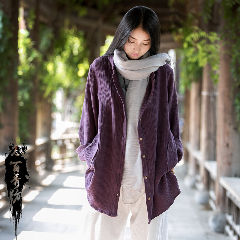 Women's cotton and linen long-sleeved coat 4 01
