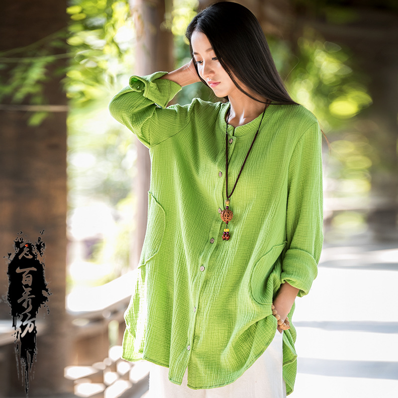 Women's cotton and linen long-sleeved coat 4