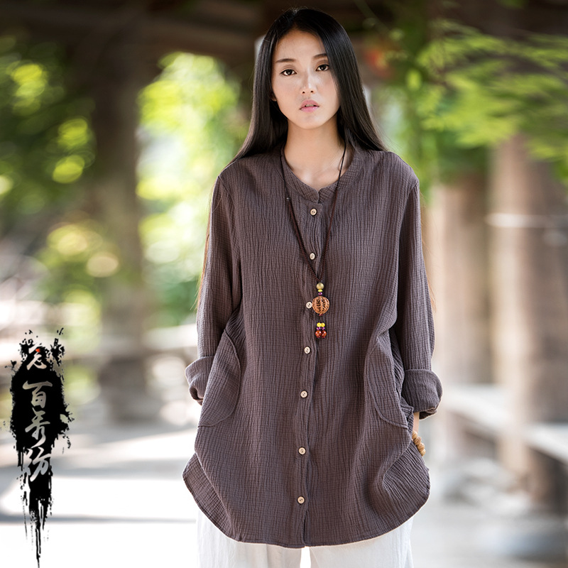 Women's cotton and linen long-sleeved coat 4