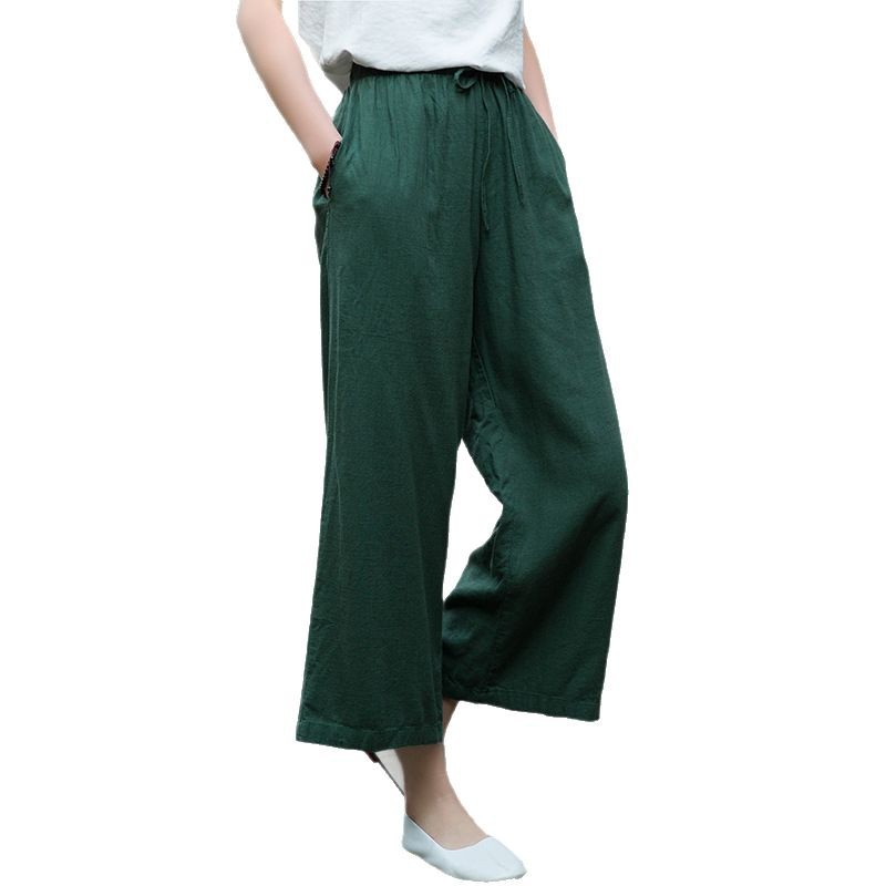 Linen straight-leg cropped trousers 42