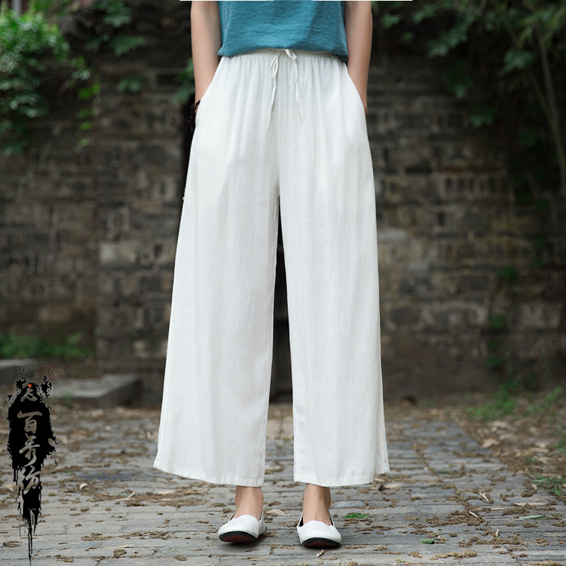 Linen straight-leg cropped trousers 42