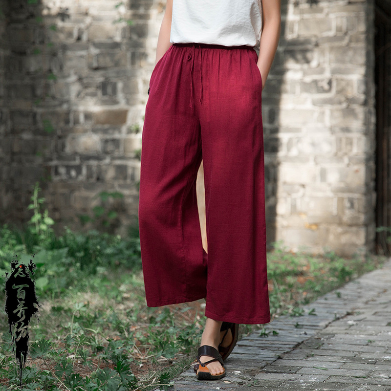 Linen straight-leg cropped trousers 42